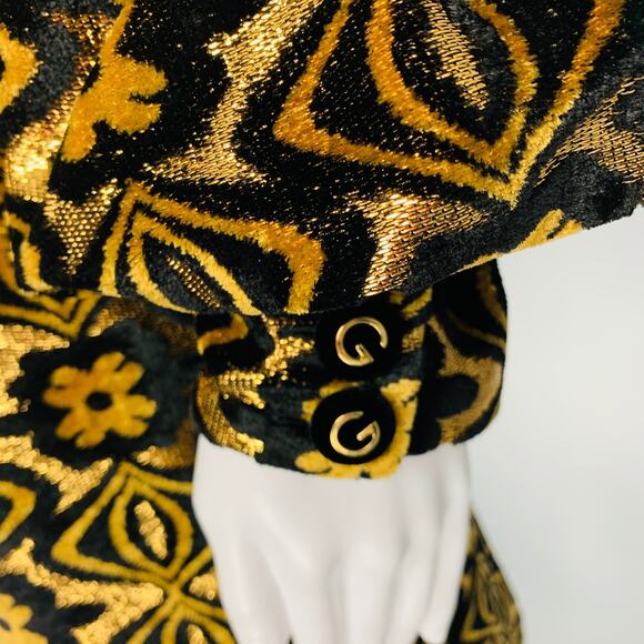 GUCCI Size XL Black Gold Viscose Blend Long Sleeve Cocktail Dress - Picture 3 of 10